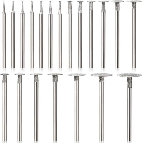 Stone Carving Set Diamond Burr Bits Compatible with Dremel, 20PCS Polishing Kits Rotary Tools Accessories with 2.35mm 3mm Shank Round Shape for Carving, Engraving, Grinding, Stone, Rocks, Jewelry in Kuwait