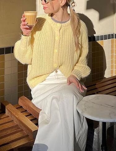 Women Trendy Casual Open Front Long Sleeve Chunky Knit Cardigans Sweaters Coquette Y2K Cute Outerwear Aesthetic Jacket in Saudi Arabia