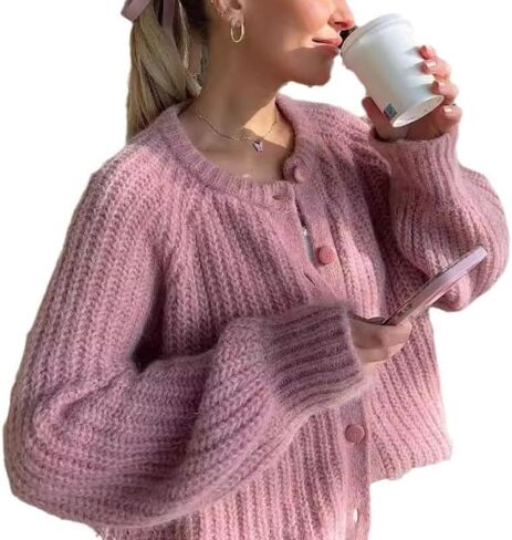 Women Trendy Casual Open Front Long Sleeve Chunky Knit Cardigans Sweaters Coquette Y2K Cute Outerwear Aesthetic Jacket in Saudi Arabia