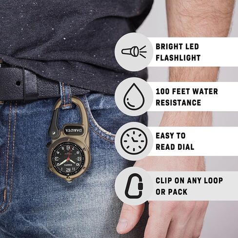 Dakota Mini Clip Microlight Pocket Watch with White Flashlight – Swiss Army Style Mini Watch & Army Gift in Kuwait