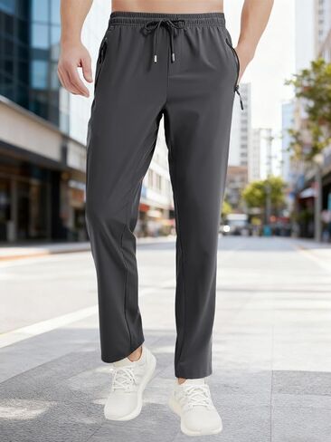 Men's Lightweight Quick Dry Hiking Pants Elastic Waist Waterproof Sweatpants with Zipper Pockets Workout Athletic Pants in Saudi Arabia