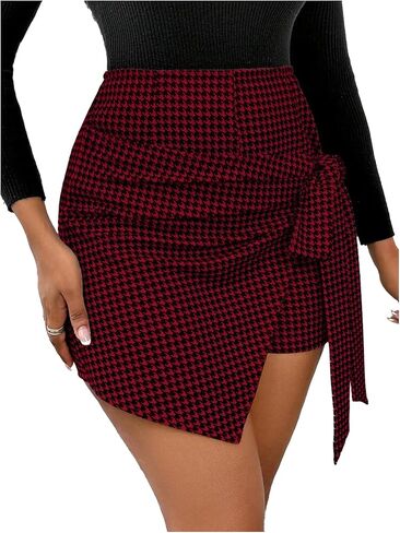 Floerns Women's Houndstooth Skorts Tie Side Wrap Asymmetrical Dressy Casual Skirt Shorts in Saudi Arabia