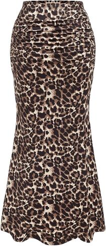 Floerns Women's Leopard Print Fishtail Hem Skirts Ruched Textured Midi Skirts in Saudi Arabia