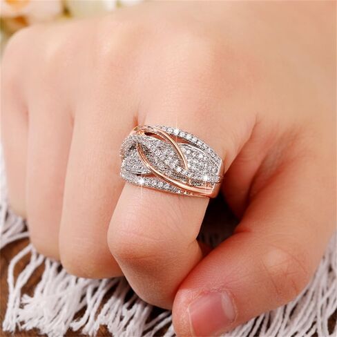 Gorgeous Sparkling Two-tone Rings for Women Fashion Luxury Wedding Party Jewelry in Saudi Arabia