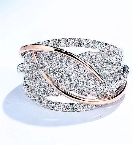 Gorgeous Sparkling Two-tone Rings for Women Fashion Luxury Wedding Party Jewelry in Saudi Arabia