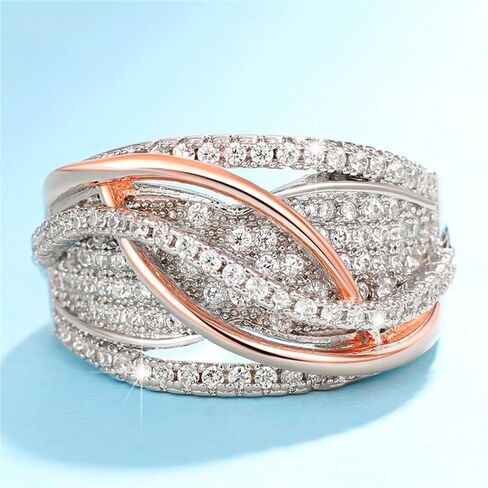 Gorgeous Sparkling Two-tone Rings for Women Fashion Luxury Wedding Party Jewelry in Saudi Arabia
