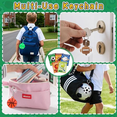 Kanmeii 30 Pack Sports Ball Keychain Valentines Day Gifts for Kids Boys, Valentines Day Card and Sport Stress Keychain for Valentine Party Favor School Classroom Exchange Gift Goodie Bag Stuffers in Saudi Arabia