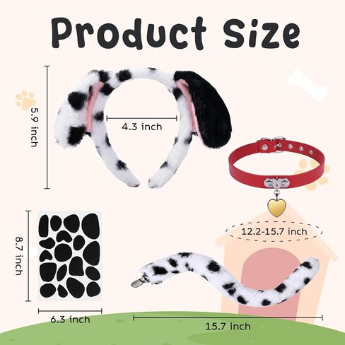 Dalmatian Costume 101 Days of School Dress Up Includes Dog Ears Headband Tail Choker Stickers, Animal Cosplay Dress Up in Saudi Arabia