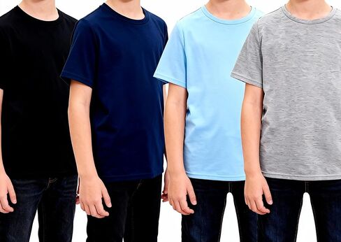 Kids 4-Pack Basic Short Sleeve T-Shirts for Boy Girls, Casual Crew Neck Essential Tees Solid Shirt (Sizes 8Y-14Y) in Saudi Arabia