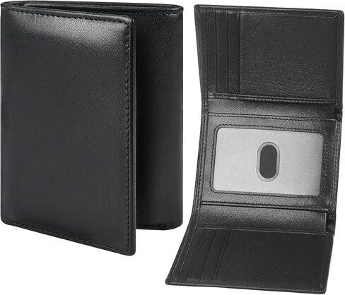 Genuine Leather Trifold Wallet for Men, Rfid Blocking Mens Wallets with ID Window (Black) in Saudi Arabia