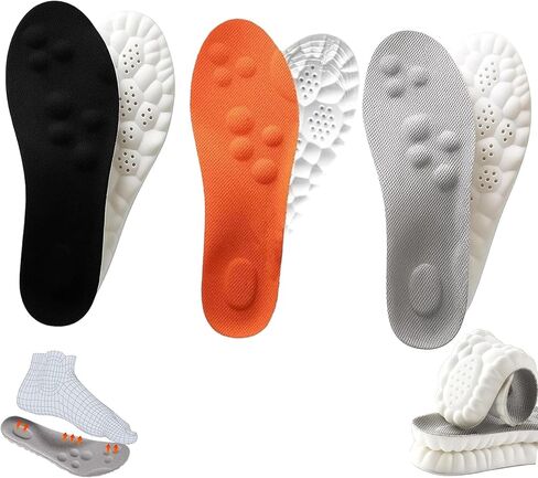 InsoleX Footstr Insoles for Kids Youth, Arch Support & Shock Absorption, Breathable Soft Foam Sole | 4D Cloud Insoles for Men & Women (2 Pairs of Orange, M9/W10) in Saudi Arabia