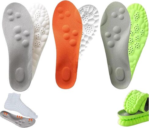 InsoleX Footstr Insoles for Kids Youth, Arch Support & Shock Absorption, Breathable Soft Foam Sole | 4D Cloud Insoles for Men & Women (2 Pairs of Orange, M9/W10) in Saudi Arabia