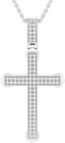Dazzlingrock Collection 0.25 Carat (ctw) Round Diamond Classic Faith Charm Cross Unisex Pendant with 18 inch Chain in 925 Sterling Silver in Saudi Arabia