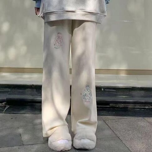 Womens Cute Cat Print Y2k Pants Basic Cartoon Streetwear Elastic Waist Kawaii Casual Fashion Trousers in Saudi Arabia