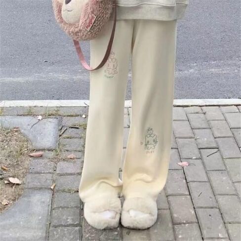 Womens Cute Cat Print Y2k Pants Basic Cartoon Streetwear Elastic Waist Kawaii Casual Fashion Trousers in Saudi Arabia