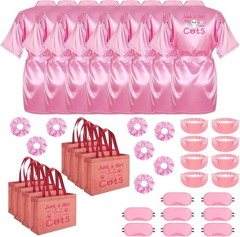 ZhouBoat Girls Spa Party Supplies, 8 Set Kids Pink Satin Robes Dress Up Birthday Party Favors Themed Celebration Decor in Saudi Arabia
