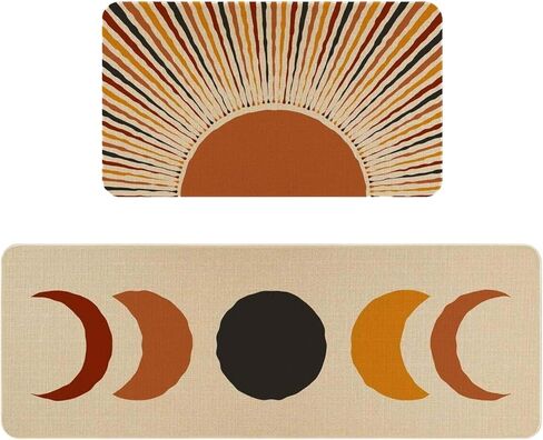مجموعة سجاد مطبخ Faptoena Sun&Moon Boho من قطعتين، سجادات مطبخ على طراز المزرعة للأرضيات، سجادات حوض المطبخ قابلة للغسل لديكور المنزل + سجادة عداء in Kuwait