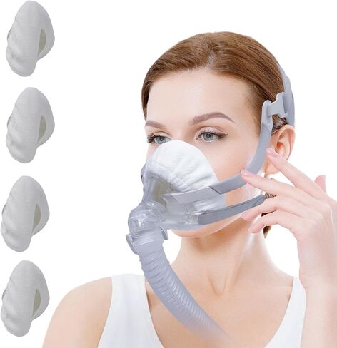 4 عبوات من بطانات قناع الوجه الكامل CPAP متوافقة مع قناع الوجه الكامل المتوسط ​​F20، أغطية وسائد مريحة وقابلة لإعادة الاستخدام تمتص زيوت الوجه والرطوبة وتحسن راحة ارتداء القناع (أبيض، متوسط) in Kuwait