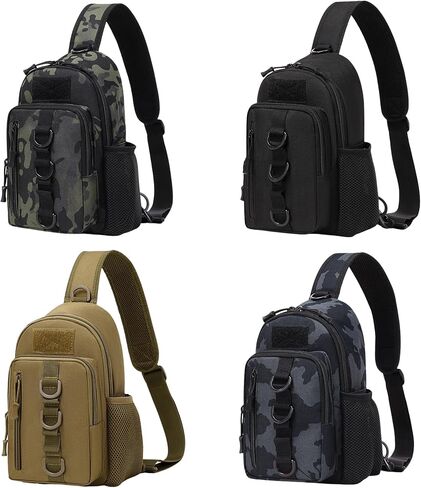 Tactical Chest Sling Bags Water Bottle Holder & Key Ring Strap, Military Molle Camouflage Adjustable Backpack, Lightweight Daypack Outdoor Fishing Hiking (Black) in Saudi Arabia