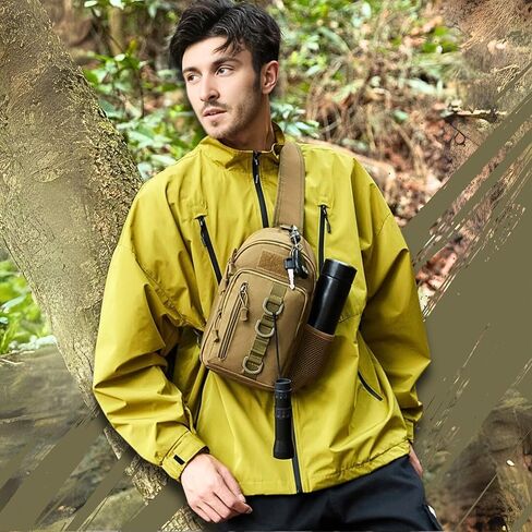 Tactical Chest Sling Bags Water Bottle Holder & Key Ring Strap, Military Molle Camouflage Adjustable Backpack, Lightweight Daypack Outdoor Fishing Hiking (Black) in Saudi Arabia