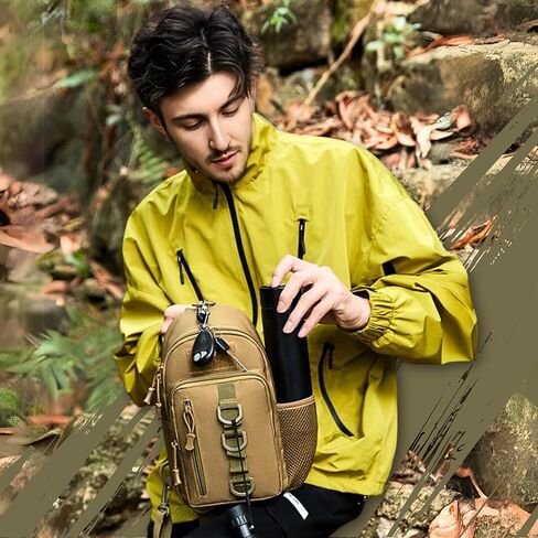 Tactical Chest Sling Bags Water Bottle Holder & Key Ring Strap, Military Molle Camouflage Adjustable Backpack, Lightweight Daypack Outdoor Fishing Hiking (Black) in Saudi Arabia