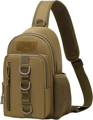 Tactical Chest Sling Bags Water Bottle Holder & Key Ring Strap, Military Molle Camouflage Adjustable Backpack, Lightweight Daypack Outdoor Fishing Hiking (Black) in Saudi Arabia