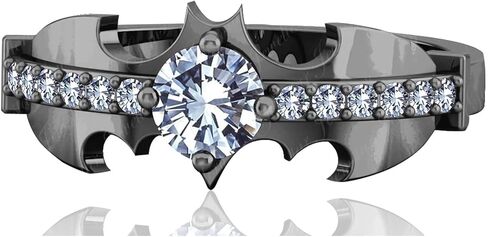 White Simulated Diamond 925 Silver Women Superhero Engagement Dark Night Bat Ring In Black Gold Finish in Saudi Arabia