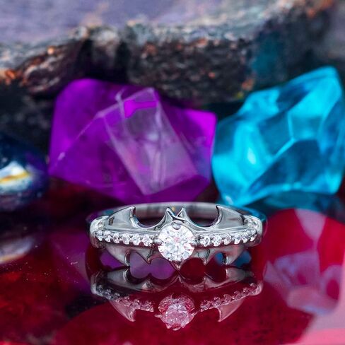 White Simulated Diamond 925 Silver Women Superhero Engagement Dark Night Bat Ring In Black Gold Finish in Saudi Arabia
