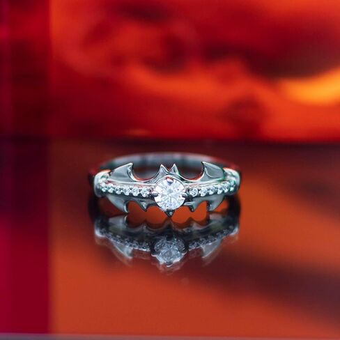 White Simulated Diamond 925 Silver Women Superhero Engagement Dark Night Bat Ring In Black Gold Finish in Saudi Arabia