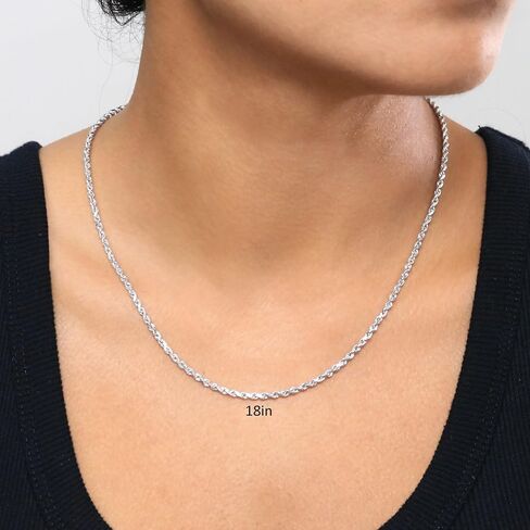 Nuragold 10k Real White Gold 2.5mm Rope Chain Diamond Cut Necklace (16"-30") Italian Jewelry for Men & Women in Saudi Arabia