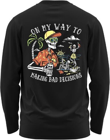 Salty Bones On My Way to Making Bad Decisions Graphic Long Sleeve T-Shirt, 100% Ringspun Cotton, Classic Fit, Printed in USA in Kuwait
