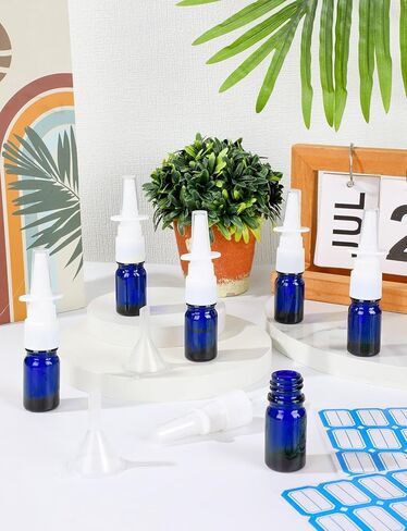 ZHWKMYP 10 Pcs Nasal Spray Bottle, 5ML/0.17OZ 6 Pcs Blue Fine Mist Glass Empty Refillable Nasal Spray Bottle with 2 Funnels and 2 Labels in Saudi Arabia