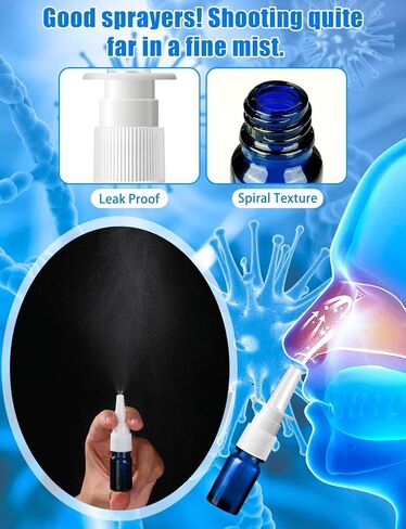 ZHWKMYP 10 Pcs Nasal Spray Bottle, 5ML/0.17OZ 6 Pcs Blue Fine Mist Glass Empty Refillable Nasal Spray Bottle with 2 Funnels and 2 Labels in Saudi Arabia