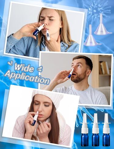 ZHWKMYP 10 Pcs Nasal Spray Bottle, 5ML/0.17OZ 6 Pcs Blue Fine Mist Glass Empty Refillable Nasal Spray Bottle with 2 Funnels and 2 Labels in Saudi Arabia