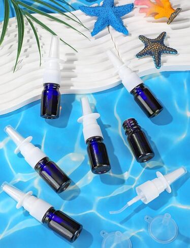 ZHWKMYP 10 Pcs Nasal Spray Bottle, 5ML/0.17OZ 6 Pcs Blue Fine Mist Glass Empty Refillable Nasal Spray Bottle with 2 Funnels and 2 Labels in Saudi Arabia
