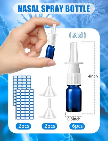 ZHWKMYP 10 Pcs Nasal Spray Bottle, 5ML/0.17OZ 6 Pcs Blue Fine Mist Glass Empty Refillable Nasal Spray Bottle with 2 Funnels and 2 Labels in Saudi Arabia