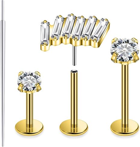 Xnsjeyy 20G 18G 16G Astm F136 Titanium Threadless Flat Back Earrings Nose Studs Tragus Forward Helix Conch Cartilage Lobe Earrings Stud Medusa Labret Monroe Lip Ring Piercing Jewelry For Women Men in Saudi Arabia