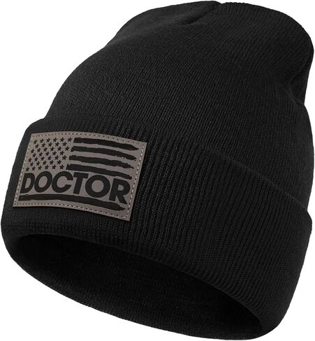 GUMMAUC Teacher Nurse Firefighter Police Gifts for Men Women, Cuffed Beanie Hat with Leather Flag Patch - Occupational Gift in Saudi Arabia