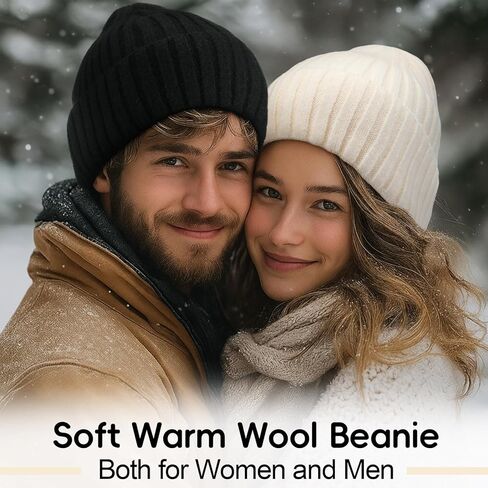 Shihanee 3 Pack Warm Wool Knit Beanie Hats for Women Men Slouchy Ribbed Cuffed Winter Hat for Cold Weather Outdoor Ski Sports, Black Dark Gray Beige in Saudi Arabia