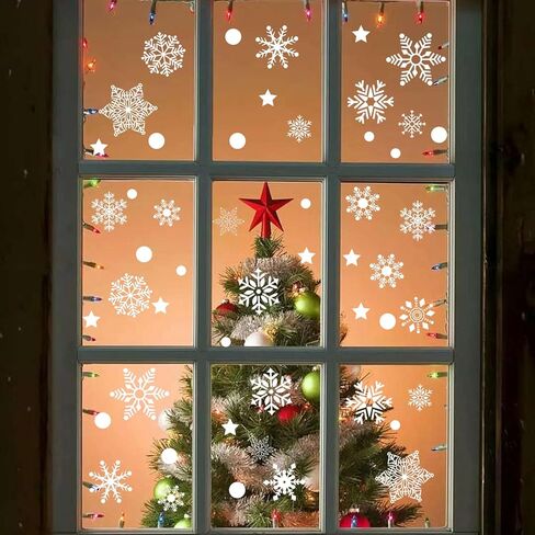4Pcs Frosted Snow Window Stickers, 56-Piece Winter Theme Clings with Polka Dots and Stars for Glass Surface Decor in Saudi Arabia