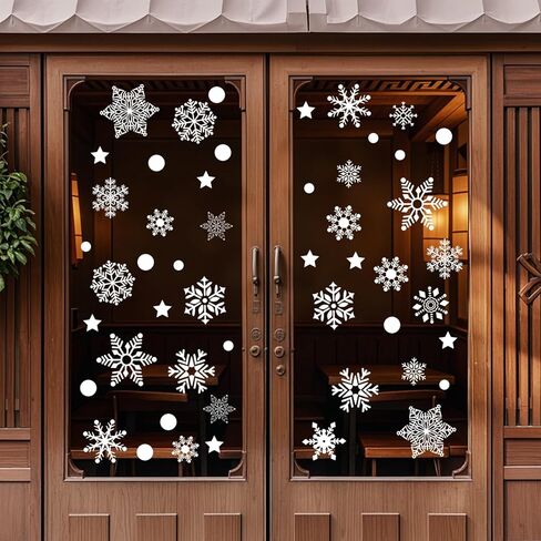 4Pcs Frosted Snow Window Stickers, 56-Piece Winter Theme Clings with Polka Dots and Stars for Glass Surface Decor in Saudi Arabia