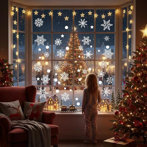 4Pcs Frosted Snow Window Stickers, 56-Piece Winter Theme Clings with Polka Dots and Stars for Glass Surface Decor in Saudi Arabia