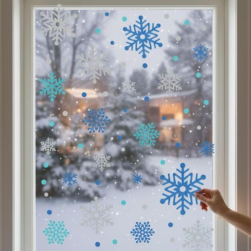 Outus 468 Pcs Christmas Snowflake Stickers for Crafts Glitter Snowflake Window Clings, Winter Xmas Dots Sticker Decals for Christmas Winter Holiday Party Gift Crafts Decor(Blue,up to 4 Inch) in Saudi Arabia