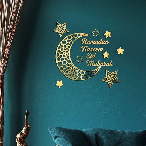 Flangairy ديكورات رمضان للمنزل 2026، ذهبي أكريليك رمضان مبارك عيد كريم علامة الهلال القمر نجوم ملصقات الحائط نافذة صائق، عيد الأضحى ديكور باب غرفة المعيشة، هدايا إسلامية إسلامية in Saudi Arabia