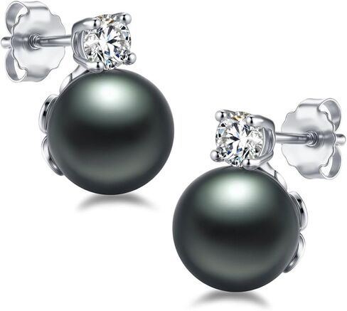 Lunar Belle 10mm Tahitian Black Pearl Stud Earrings with Moissanite Accents in 925 Sterling Silver, Elegant Fine Jewelry Gifts for Women (Ocean Bloom Whisper) in Saudi Arabia