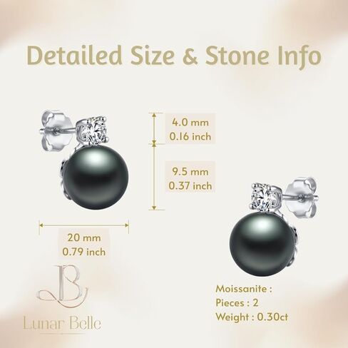 Lunar Belle 10mm Tahitian Black Pearl Stud Earrings with Moissanite Accents in 925 Sterling Silver, Elegant Fine Jewelry Gifts for Women (Ocean Bloom Whisper) in Saudi Arabia