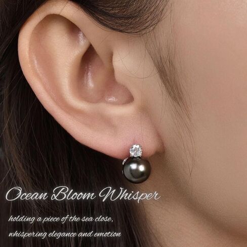 Lunar Belle 10mm Tahitian Black Pearl Stud Earrings with Moissanite Accents in 925 Sterling Silver, Elegant Fine Jewelry Gifts for Women (Ocean Bloom Whisper) in Saudi Arabia