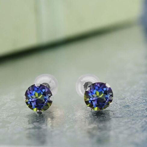Gem Stone King 14K White Gold Blue Mystic Topaz Gemstone Ladies Stud Earrings Set For Women Men | 2.00 Cttw | 6MM Round Cut | Fine Jewelry Gifts for Her Mom Women Wife in Saudi Arabia