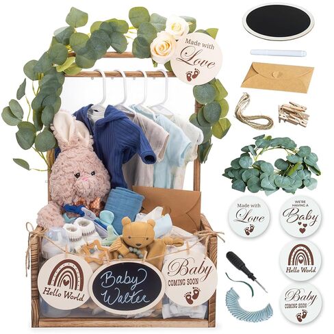 Wooden Baby Shower Crate Closet - Rustic Brown, Personalized Baby Gift Basket with Dual Rod System, Easy Assembly, 16"L x 11.8"W x 8"H in Saudi Arabia
