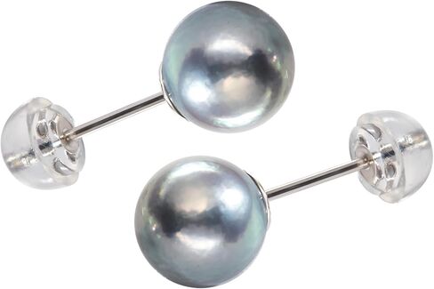 Nacréliser 925 Sterling Silver Akoya Pearl Stud Earrings, Natural Seawater Cultured Pearl, Round Akoya color is silver gray, Hypoallergenic Classic Minimalist Jewelry for Women in Saudi Arabia